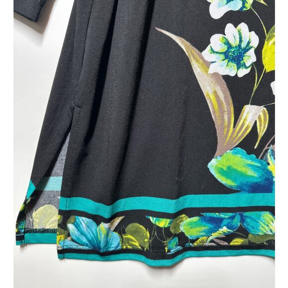 Susan Graver Liquid Knit Split Neck Tunic Floral Teal Blue Green 3/4 Sleeve Sz L - Picture 5 of 11